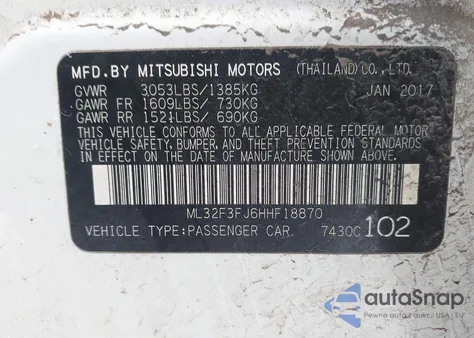 2017 Mitsubishi Mirage G4 Es из США, поврежденный, VIN ML32F3FJ6HHF18870